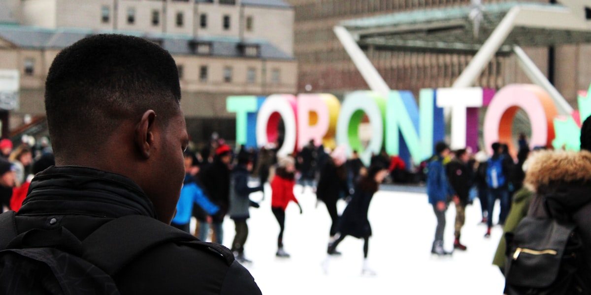 Diverse multicultural crowd in a Canadian city